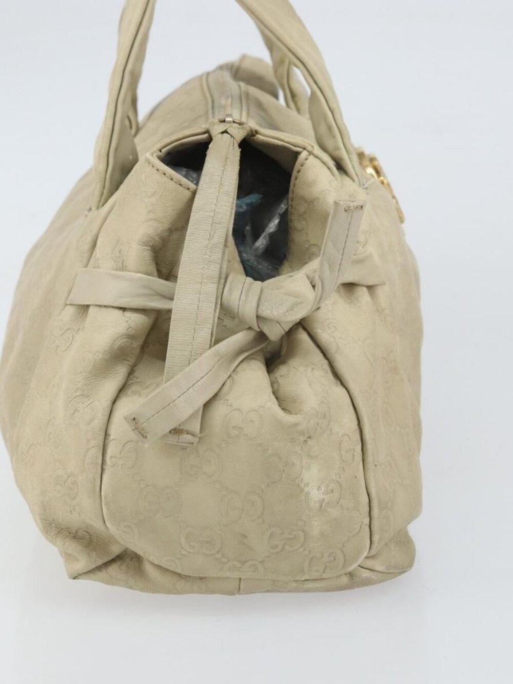 GUCCI GG Canvas Guccissima Histeria Bag Leather Ivory Gold 197020 Auth 159286 - Picture 4 of 16